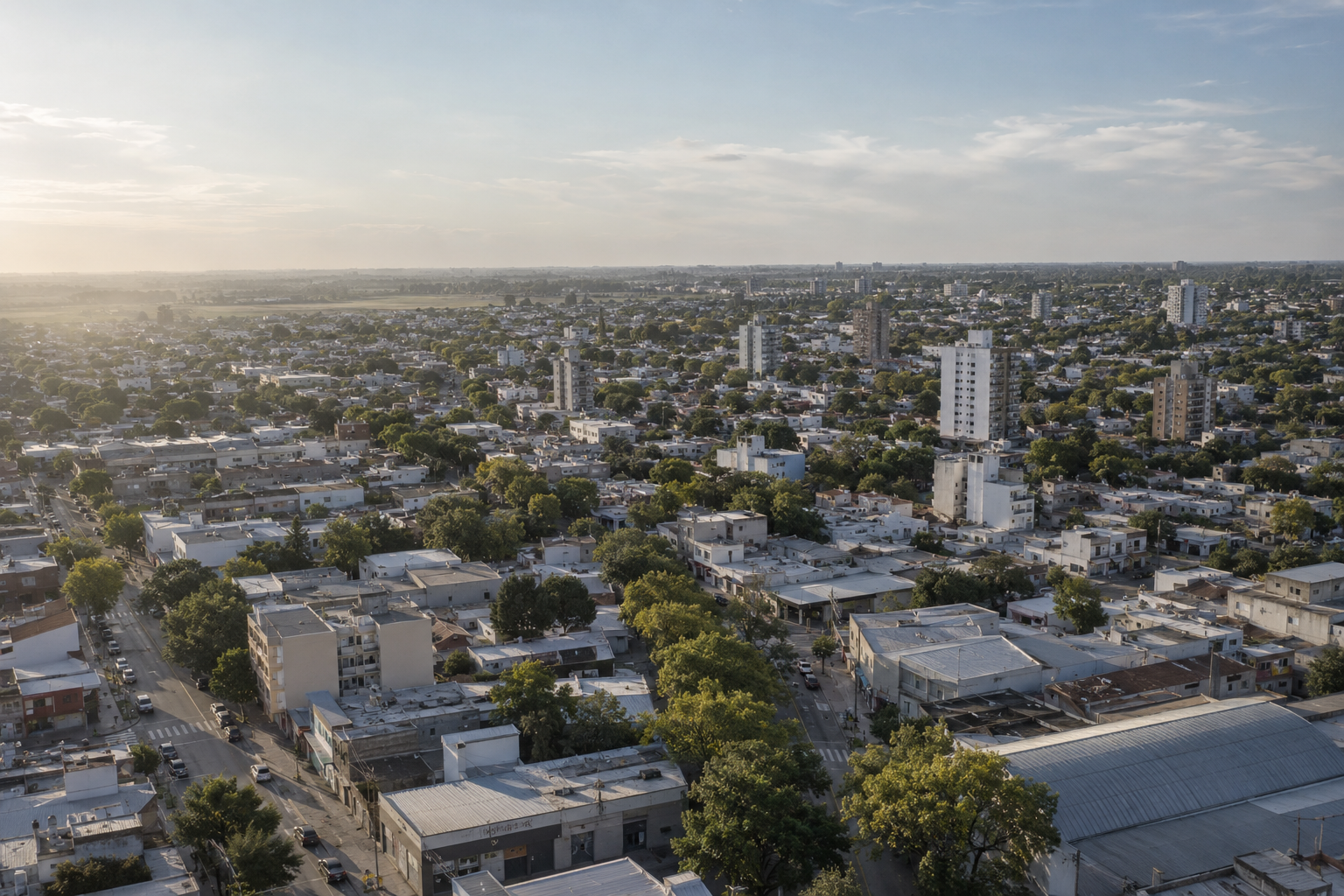 Vista aérea de una ciudad intermedia argentina